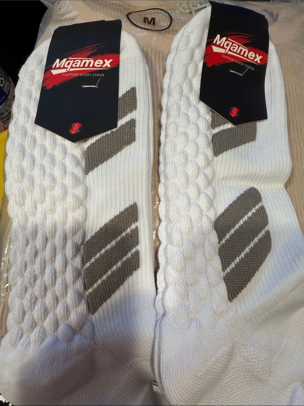 Men's White Athletic Crew Socks with Gray Accent